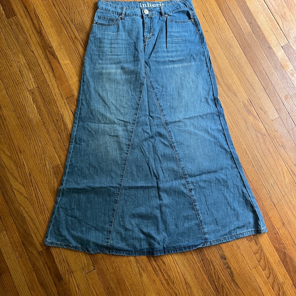 Inherit Co Kathryn A-Line Long Denim Jean Skirt
